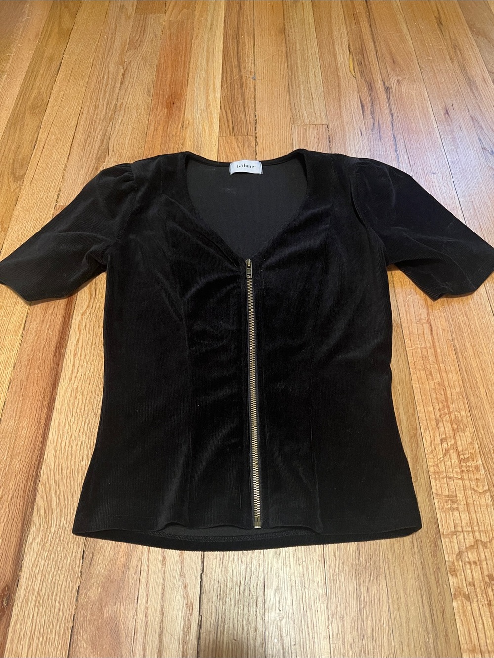 bohme Black Velvet Zip-Front Scoop Neck Top